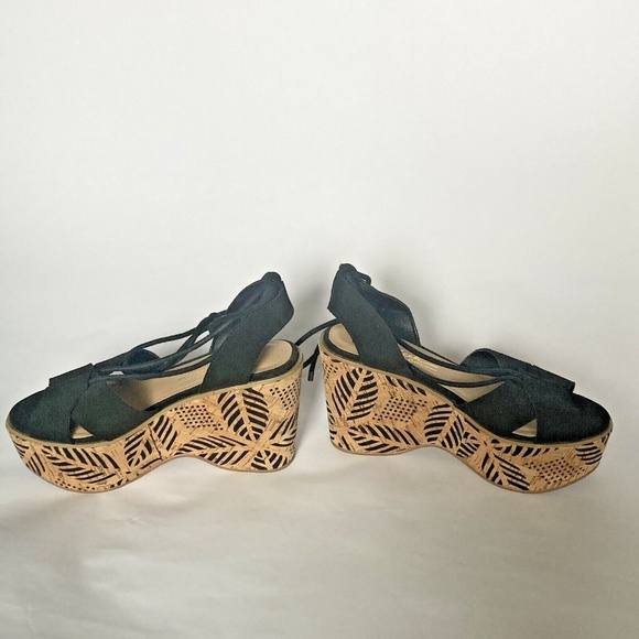 Sbicca Staycation Sandal Women Size 7 Black Leather Ankle Lace Up Platform Wedge - Picture 9 of 11